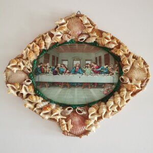 The Last Supper Shell Frame Vintage Religious Art Folk Art Seashells